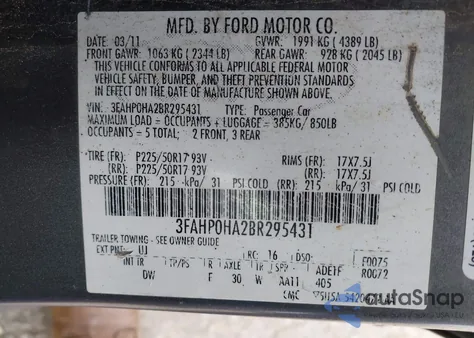 2011 Ford Fusion Se z USA, uszkodzony, nr VIN 3FAHP0HA2BR295431